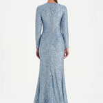 Payetli V Yaka Yırtmaçlı Drapeli Abiye Elbise - 26065C