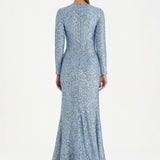 Payetli V Yaka Yırtmaçlı Drapeli Abiye Elbise - 26065C