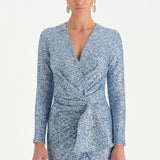 Payetli V Yaka Yırtmaçlı Drapeli Abiye Elbise - 26065C