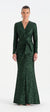 V Yaka Bel Detaylı Drapeli Uzun Payet Abiye Elbise - 26065C - YEŞİL