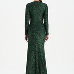 Payetli V Yaka Yırtmaçlı Drapeli Abiye Elbise - 26065C