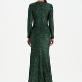 Payetli V Yaka Yırtmaçlı Drapeli Abiye Elbise - 26065C