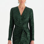 Payetli V Yaka Yırtmaçlı Drapeli Abiye Elbise - 26065C