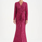 Payetli V Yaka Yırtmaçlı Drapeli Abiye Elbise - 26065C