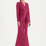 Payetli V Yaka Yırtmaçlı Drapeli Abiye Elbise - 26065C