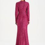 Payetli V Yaka Yırtmaçlı Drapeli Abiye Elbise - 26065C