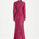 Payetli V Yaka Yırtmaçlı Drapeli Abiye Elbise - 26065C