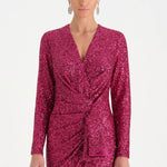 Payetli V Yaka Yırtmaçlı Drapeli Abiye Elbise - 26065C