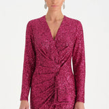 Payetli V Yaka Yırtmaçlı Drapeli Abiye Elbise - 26065C