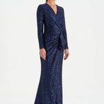 Payetli V Yaka Yırtmaçlı Drapeli Abiye Elbise - 26065C