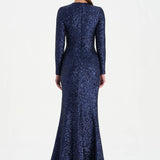 Payetli V Yaka Yırtmaçlı Drapeli Abiye Elbise - 26065C