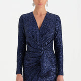 Payetli V Yaka Yırtmaçlı Drapeli Abiye Elbise - 26065C