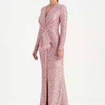 Payetli V Yaka Yırtmaçlı Drapeli Abiye Elbise - 26065C