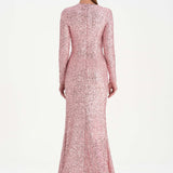 Payetli V Yaka Yırtmaçlı Drapeli Abiye Elbise - 26065C