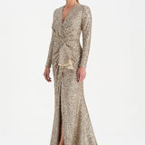 Payetli V Yaka Yırtmaçlı Drapeli Abiye Elbise - 26065C