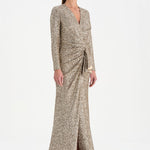 Payetli V Yaka Yırtmaçlı Drapeli Abiye Elbise - 26065C