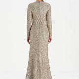 Payetli V Yaka Yırtmaçlı Drapeli Abiye Elbise - 26065C