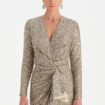 Payetli V Yaka Yırtmaçlı Drapeli Abiye Elbise - 26065C