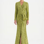 Payetli V Yaka Yırtmaçlı Drapeli Abiye Elbise - 26065C