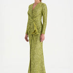 Payetli V Yaka Yırtmaçlı Drapeli Abiye Elbise - 26065C