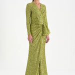 Payetli V Yaka Yırtmaçlı Drapeli Abiye Elbise - 26065C