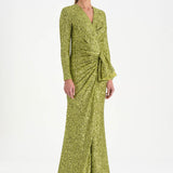 Payetli V Yaka Yırtmaçlı Drapeli Abiye Elbise - 26065C