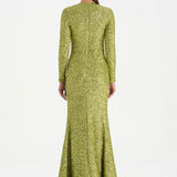 Payetli V Yaka Yırtmaçlı Drapeli Abiye Elbise - 26065C