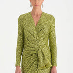 Payetli V Yaka Yırtmaçlı Drapeli Abiye Elbise - 26065C