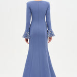 V-Neck Long Sleeve Embellished Evening Dress - 26174C
