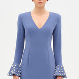 V-Neck Long Sleeve Embellished Evening Dress - 26174C