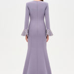 V-Neck Long Sleeve Embellished Evening Dress - 26174C