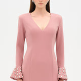 V-Neck Long Sleeve Embellished Evening Dress - 26174C