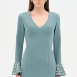 V-Neck Long Sleeve Embellished Evening Dress - 26174C