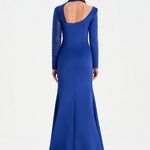 Yırtmaçlı Asimetrik Yaka Kolu Boncuk Detaylı Abiye Elbise - 26044C - SAKS