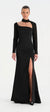 Yırtmaçlı Asimetrik Yaka Kolu Boncuk Detaylı Abiye Elbise - 26044C - SİYAH