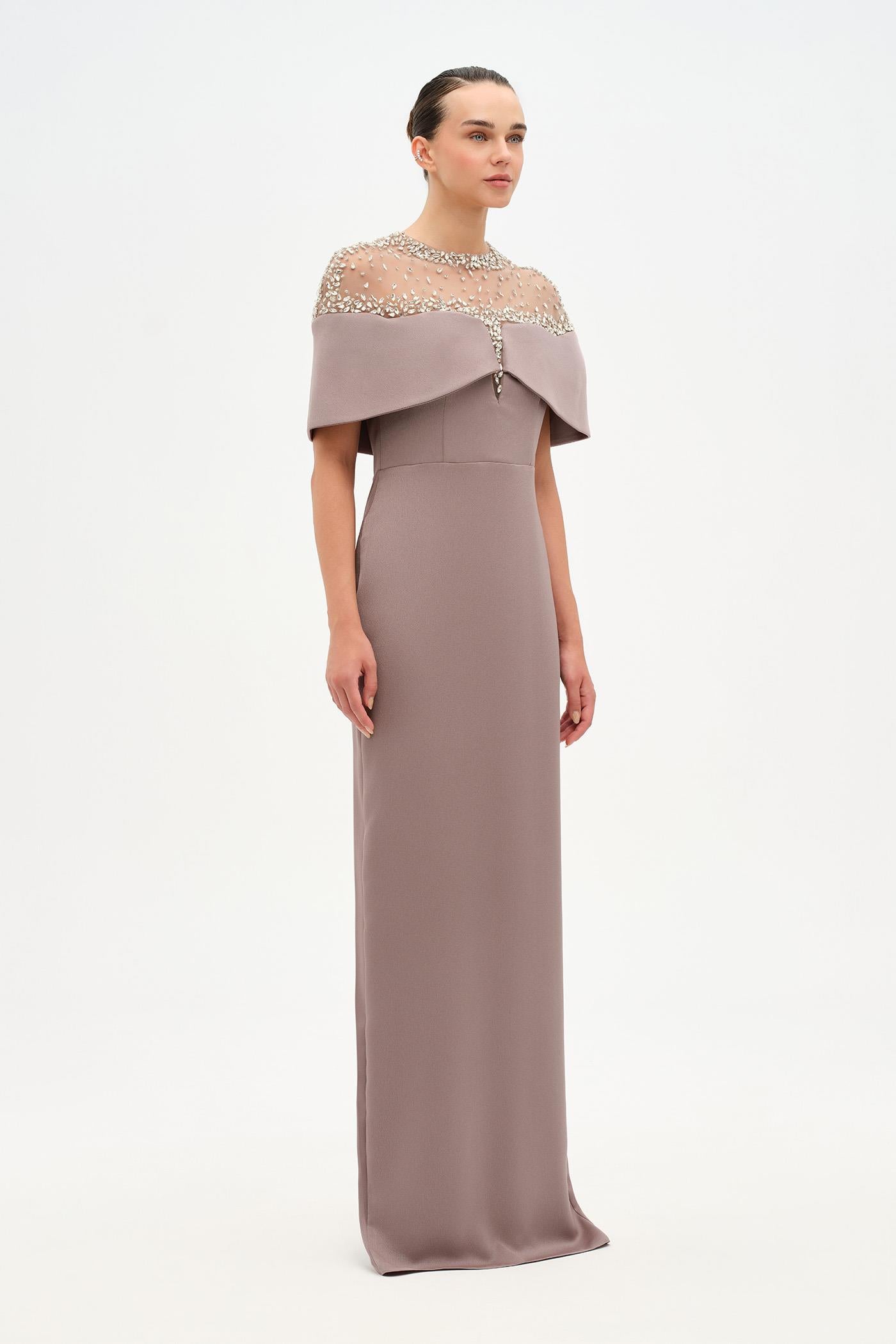Zarif Taş Detaylı Modern Abiye Elbise - 26099C