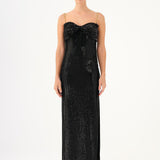 Long Evening Dress with Chain Straps Strapless Collar Slits - 9042C