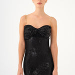 Long Evening Dress with Chain Straps Strapless Collar Slits - 9042C