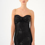 Long Evening Dress with Chain Straps Strapless Collar Slits - 9042C