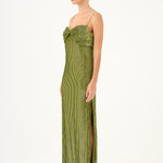 Long Evening Dress with Chain Straps Strapless Collar Slits - 9042C