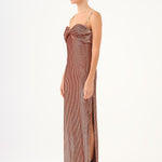Long Evening Dress with Chain Straps Strapless Collar Slits - 9042C