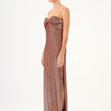 Long Evening Dress with Chain Straps Strapless Collar Slits - 9042C