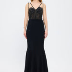 Crepe Evening Dress with Straps and Bustier Detail - 3026C