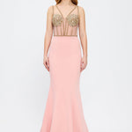 Crepe Evening Dress with Straps and Bustier Detail - 3026C