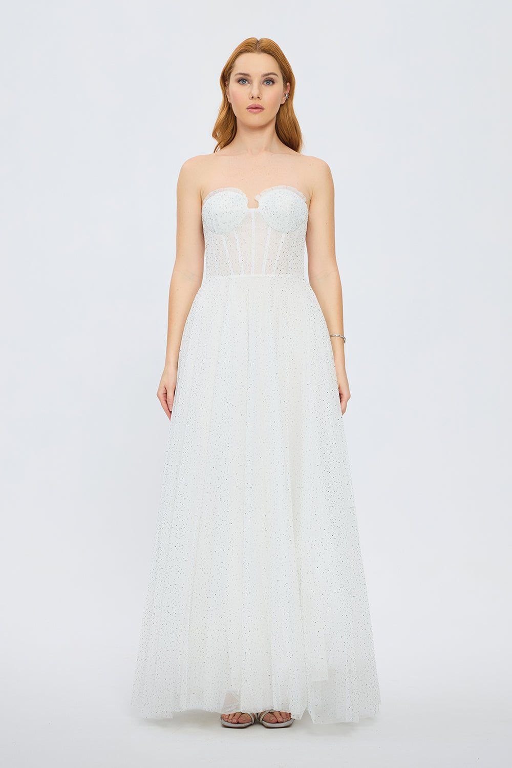 Silvery Fabric Princess Cut Long Evening Dress - 5006C