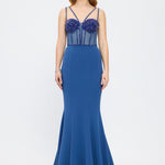 Crepe Evening Dress with Straps and Bustier Detail - 3026C