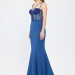 Crepe Evening Dress with Straps and Bustier Detail - 3026C