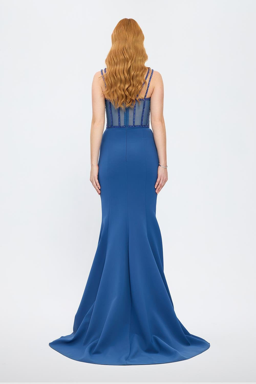 Crepe Evening Dress with Straps and Bustier Detail - 3026C