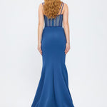 Crepe Evening Dress with Straps and Bustier Detail - 3026C