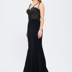Crepe Evening Dress with Straps and Bustier Detail - 3026C